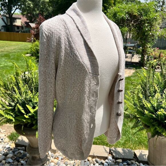 Christopher & Banks Cardigan Sweater Tan and White size Medium - Picture 5 of 8
